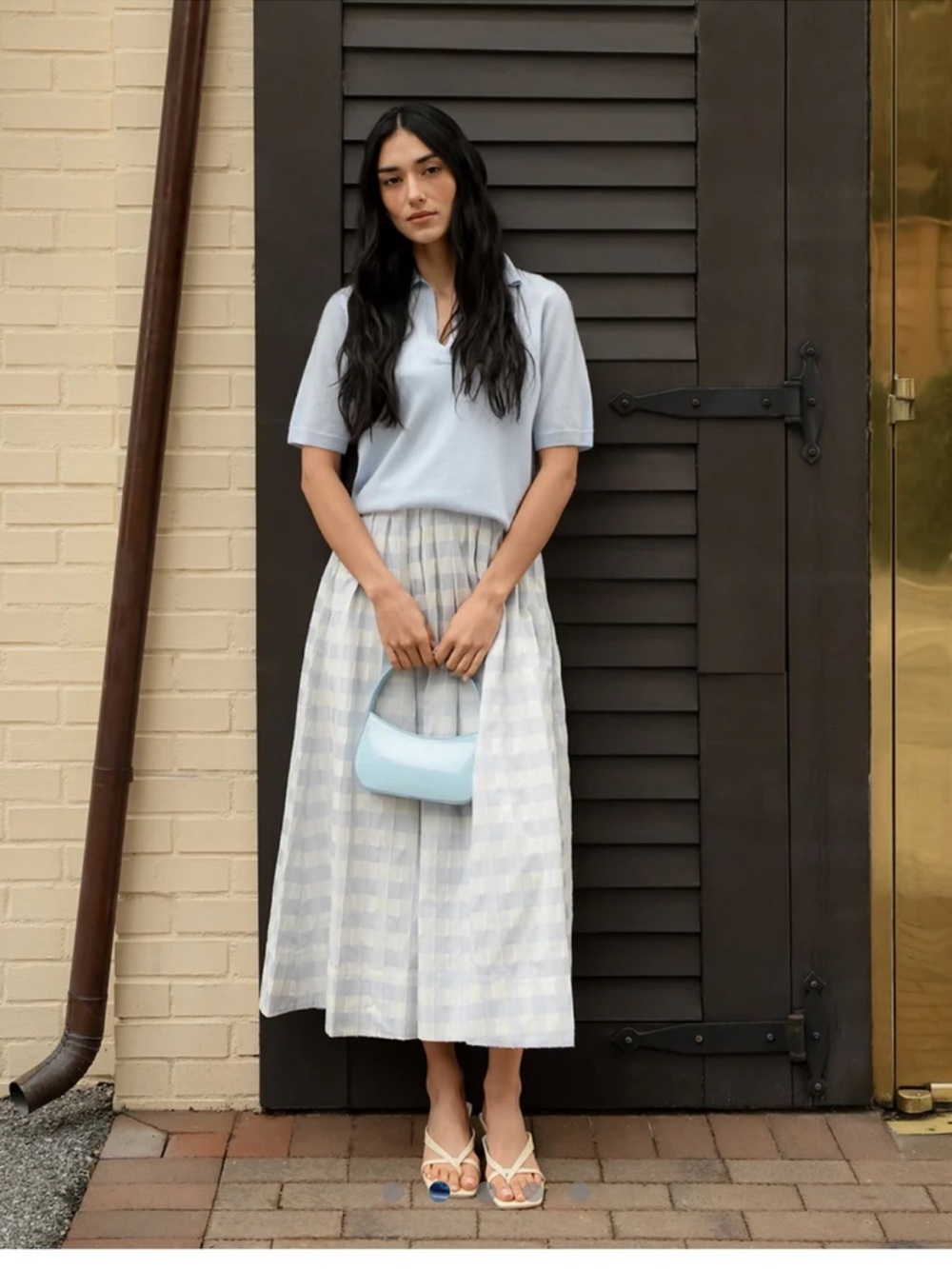 Caroline Constas Periwinkle Blue and White Gingham Spaghetti dress - Picture 3 of 8